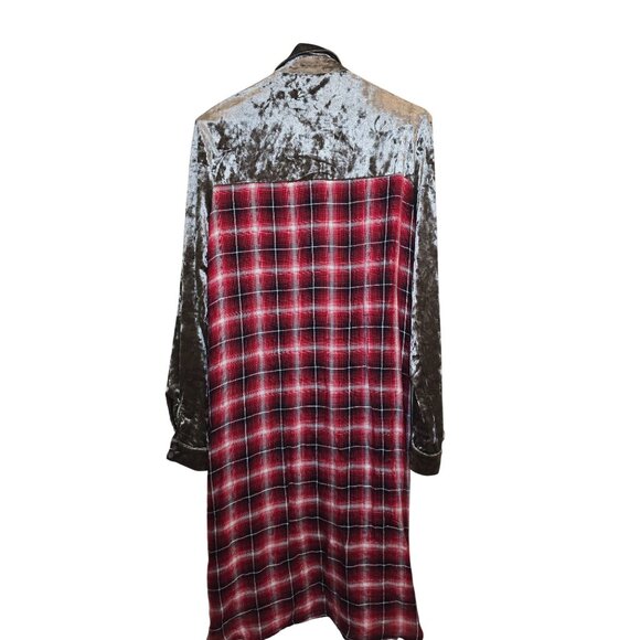 Andree By Unit Velvet Plaid Embroidered Button Shirt Dress Tunic Boho L - Picture 6 of 8